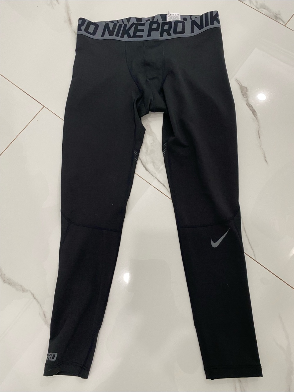 Nike Black Compression Leggings with Gray Logo Waistband